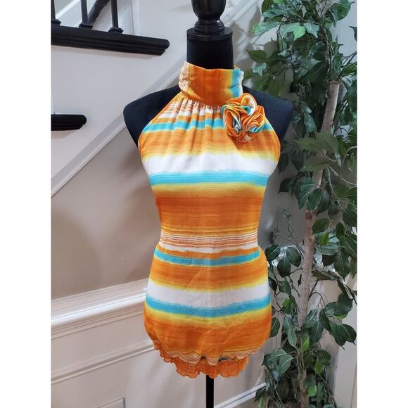 Ashley Stewart Multicolor Flower Polyester Halter Neck Sleeveless Top Blouse 16 - Picture 1 of 11